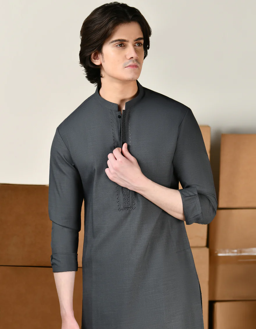 GREY BLENDED KURTA TROUSERS | JTKP-A-34787/S24/JJ9369-SF - Image 2