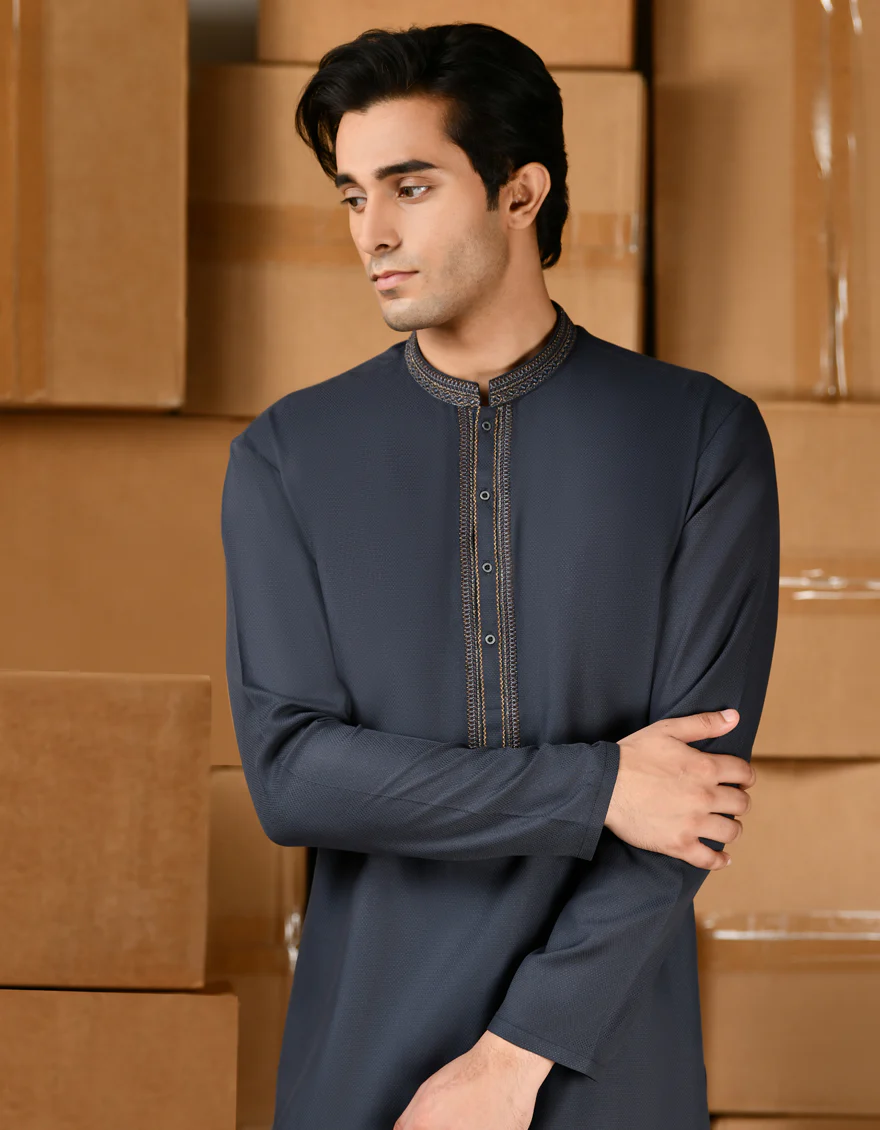 GREY BLENDED KURTA TROUSERS | JTKP-A-39154/S24/JJ9375-SF - Image 2