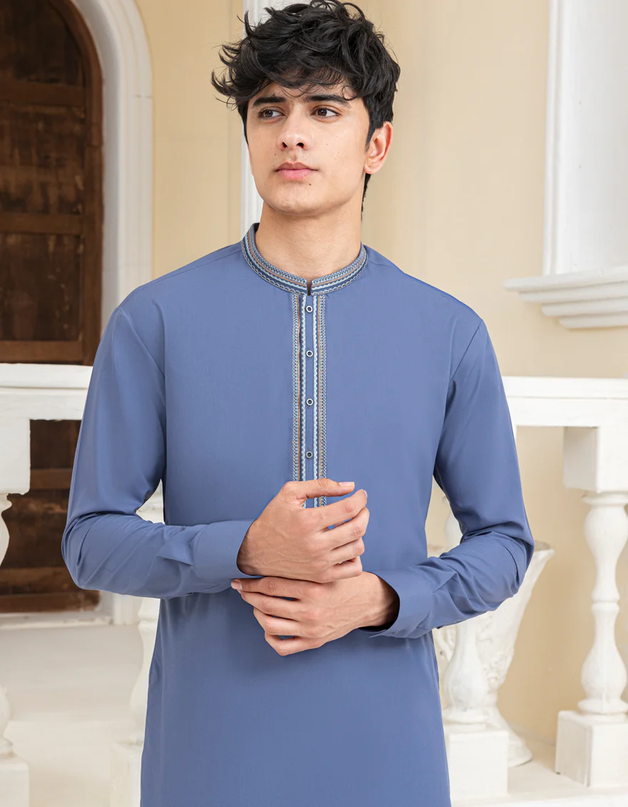 PIGEON BLUE BLENDED KURTA TROUSERS | JTKP-A-39280/S25/JJ9432-SF - Image 2