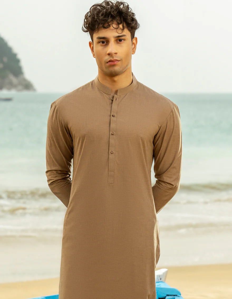 LIGHT BROWN COTTON KURTA TROUSERS | JTKP-A-39286/S25/JJ9741-PN - Image 2
