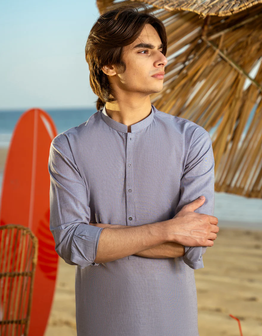 LIGHT GREY COTTON KURTA TROUSERS | JTKP-A-39288/S25/JJ9741-PN - Image 3