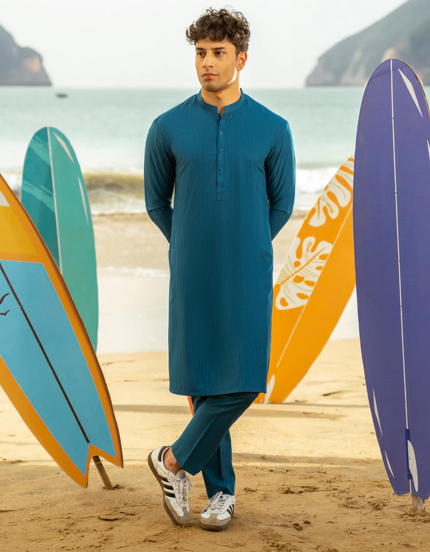 BLUE BLENDED KURTA TROUSERS | JTKP-A-50013/S25/JJ9869-SF - Image 2