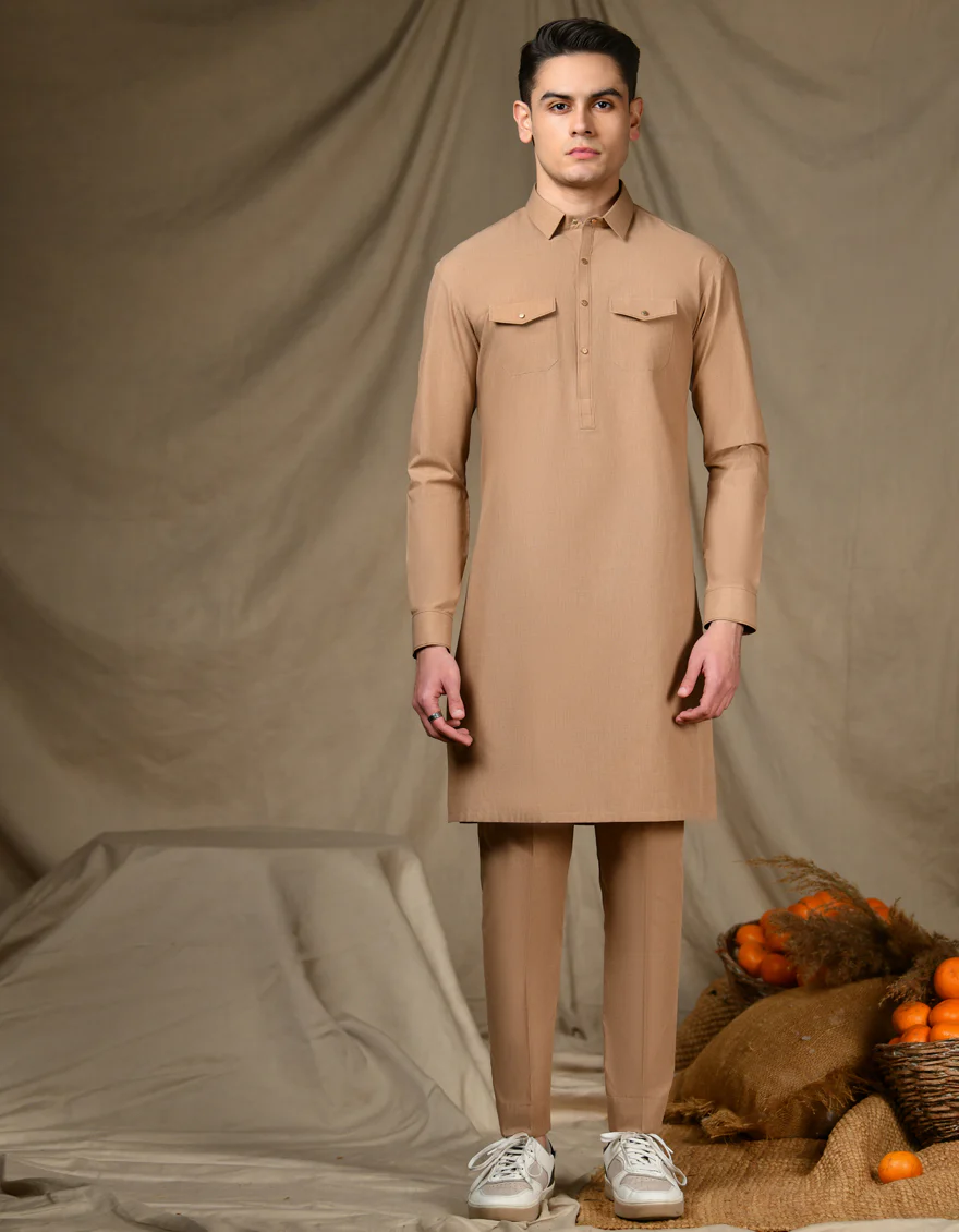 BROWN CVC KURTA TROUSERS | JTKP-S-34632/S24/JJ8
