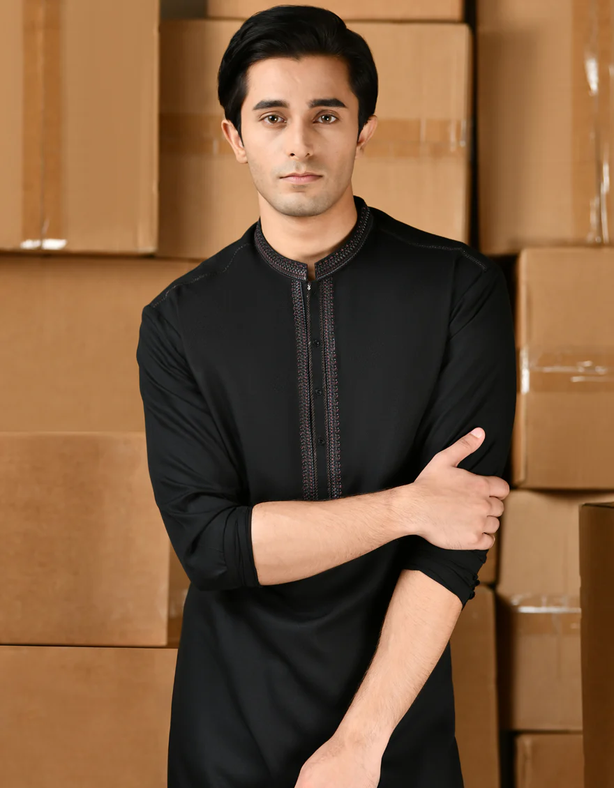 BLACK BLENDED KURTA TROUSERS | JTKP-S-39143/S24/JJ9420-FL - Image 2