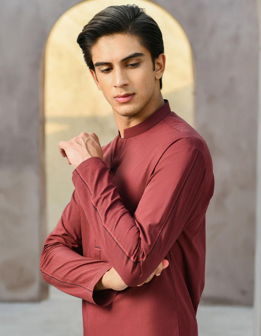 MAROON BLENDED KURTA TROUSERS | JTKP-S-US-35907/S22/JJ7638-CL - Image 3