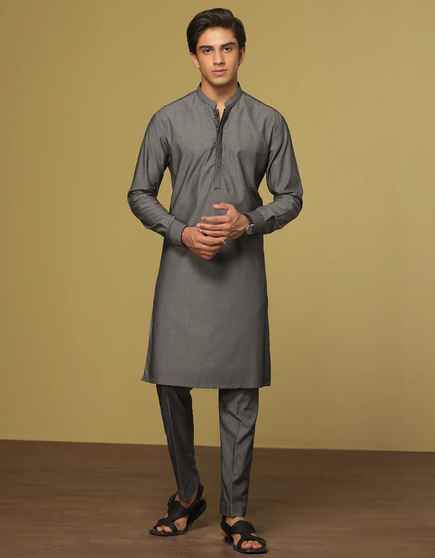 GREY COTTON KURTA TROUSERS | JTKP-S-US-35962/S22/JJ8175-SF - Image 3