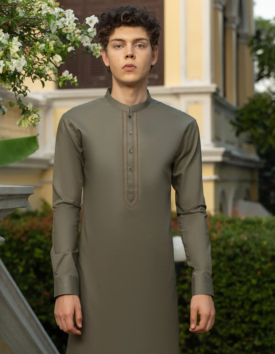 OLIVE COTTON KURTA TROUSERS | JTKP-S-US-38748/S23/JJ8805-SF - Image 3