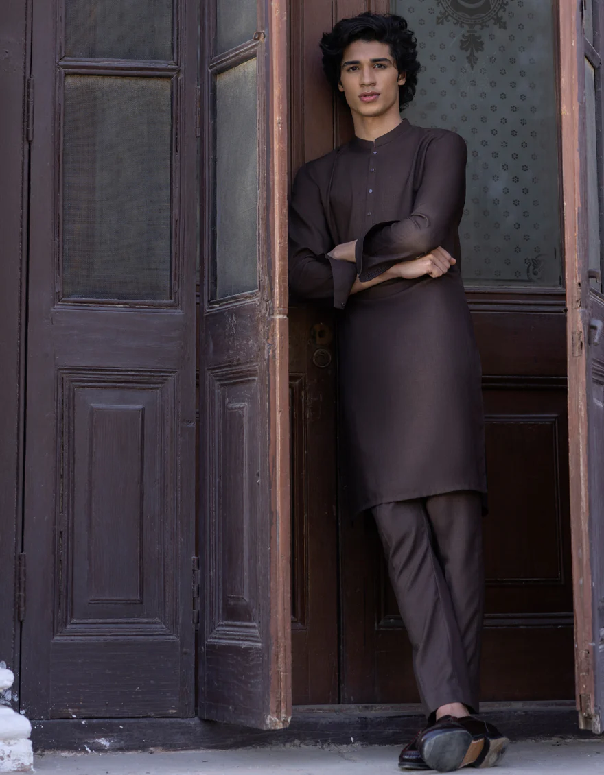 CHOCOLATE BROWN BLENDED KURTA TROUSERS | JTKP-S-US-38768/S23/JJ8710-CL - Image 3