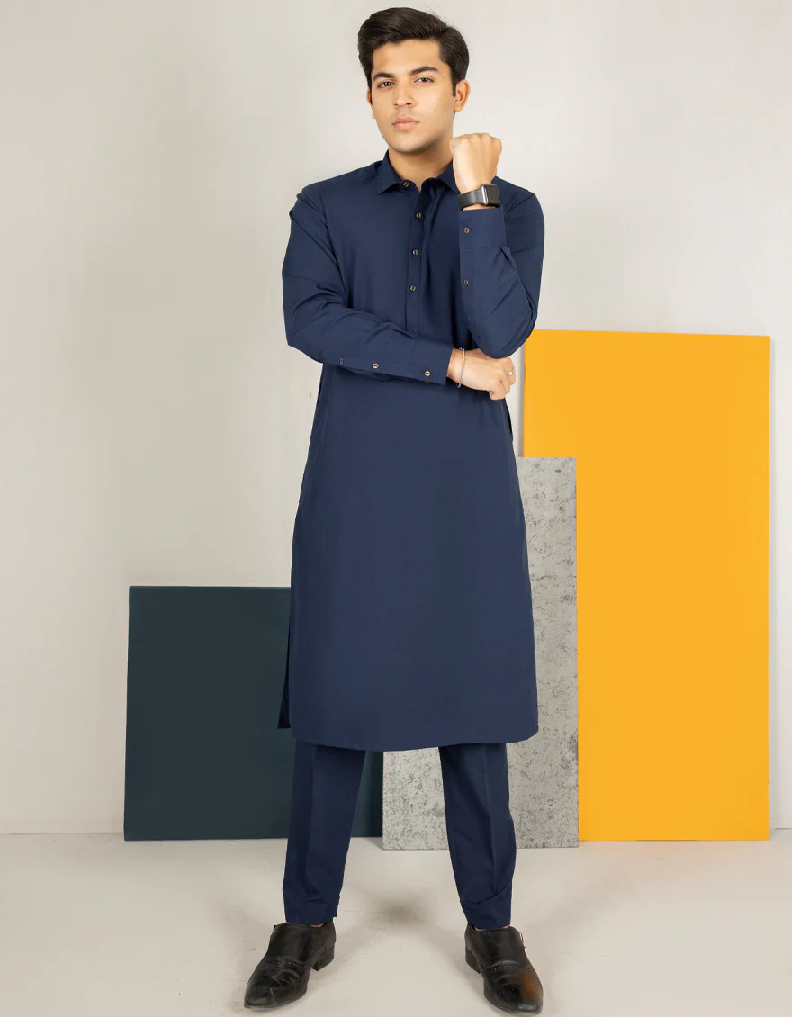 NAVY BLUE VISCOSE KURTA TROUSERS | JTKP-US-45061/A22/JJ8693-CL - Image 3