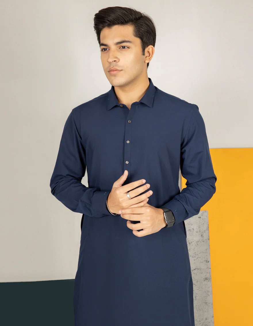 NAVY BLUE VISCOSE KURTA TROUSERS | JTKP-US-45061/A22/JJ8693-CL - Image 4