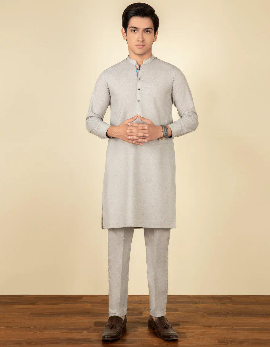 SMOKE GREY BLENDED KURTA TROUSERS | JTKP-W-US-40340/W22/JJ7345-PN