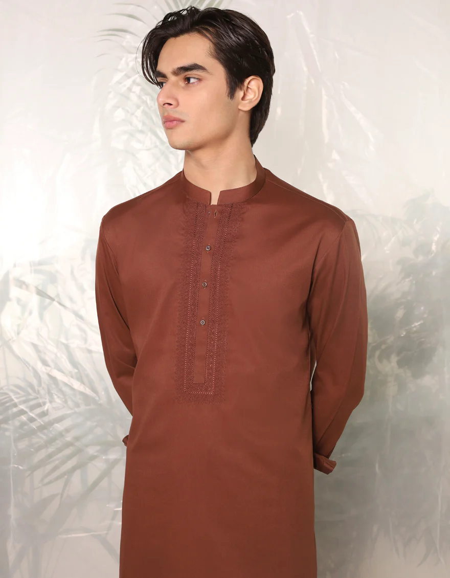 BROWN BLENDED KAMEEZ SHALWAR | JTKS-A-34751/S24/JJ7565-SF - Image 2