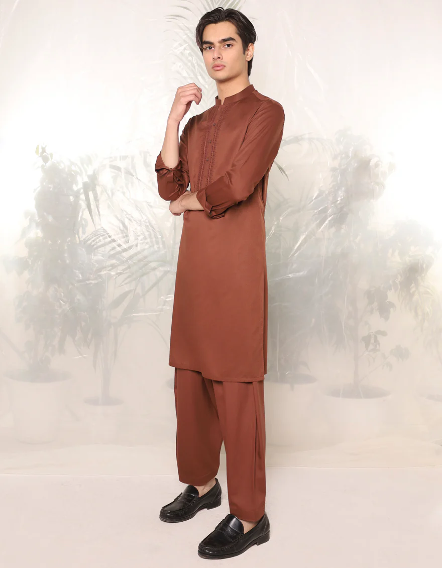 BROWN BLENDED KAMEEZ SHALWAR | JTKS-A-34751/S24/JJ7565-SF - Image 3
