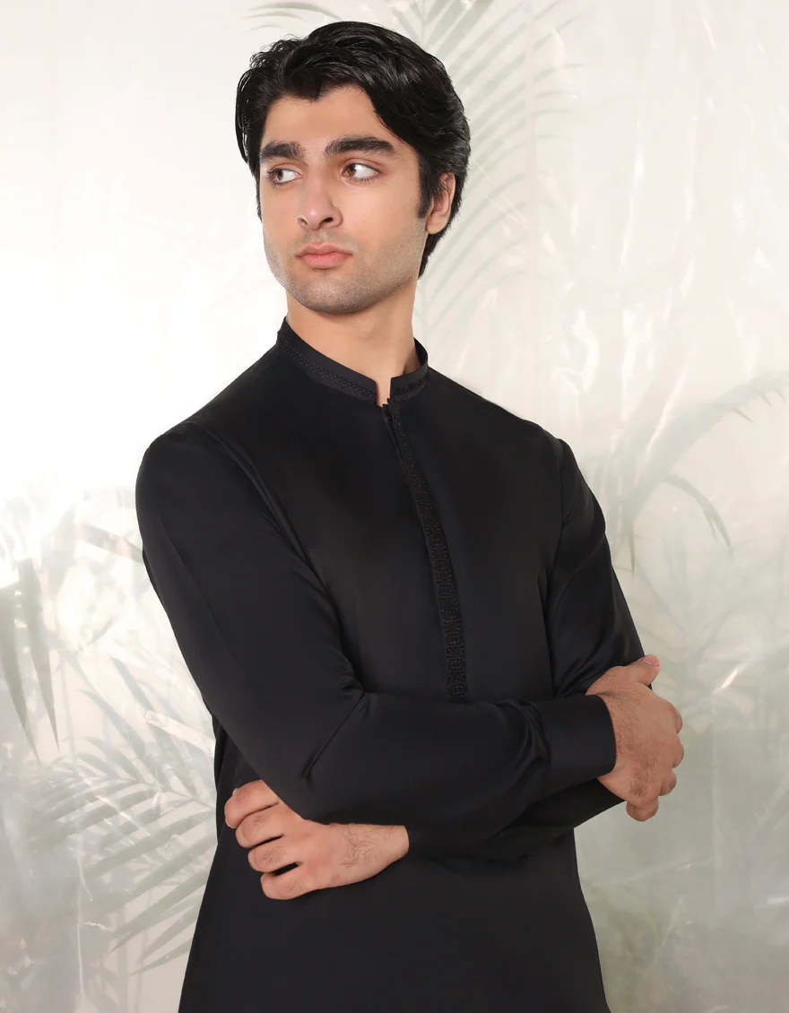 BLACK BLENDED KAMEEZ SHALWAR | JTKS-A-34764/S24/JJ9323-FL - Image 2