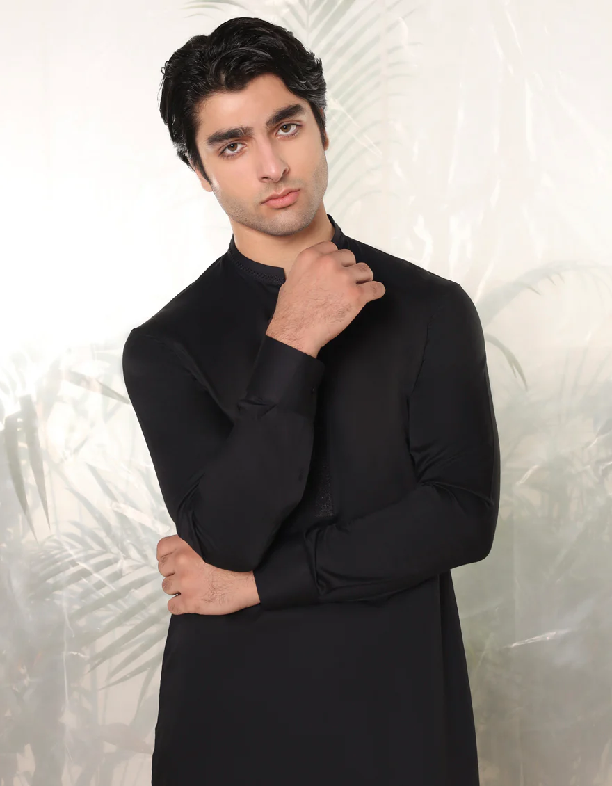 BLACK BLENDED KAMEEZ SHALWAR | JTKS-A-34764/S24/JJ9323-FL - Image 3
