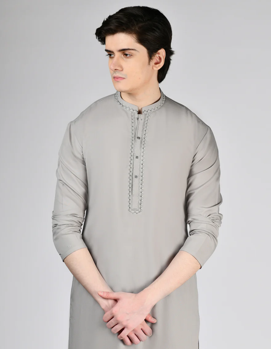 DULL GREY BLENDED KAMEEZ SHALWAR | JTKS-A-34917/S24/JJ9622-SF - Image 2