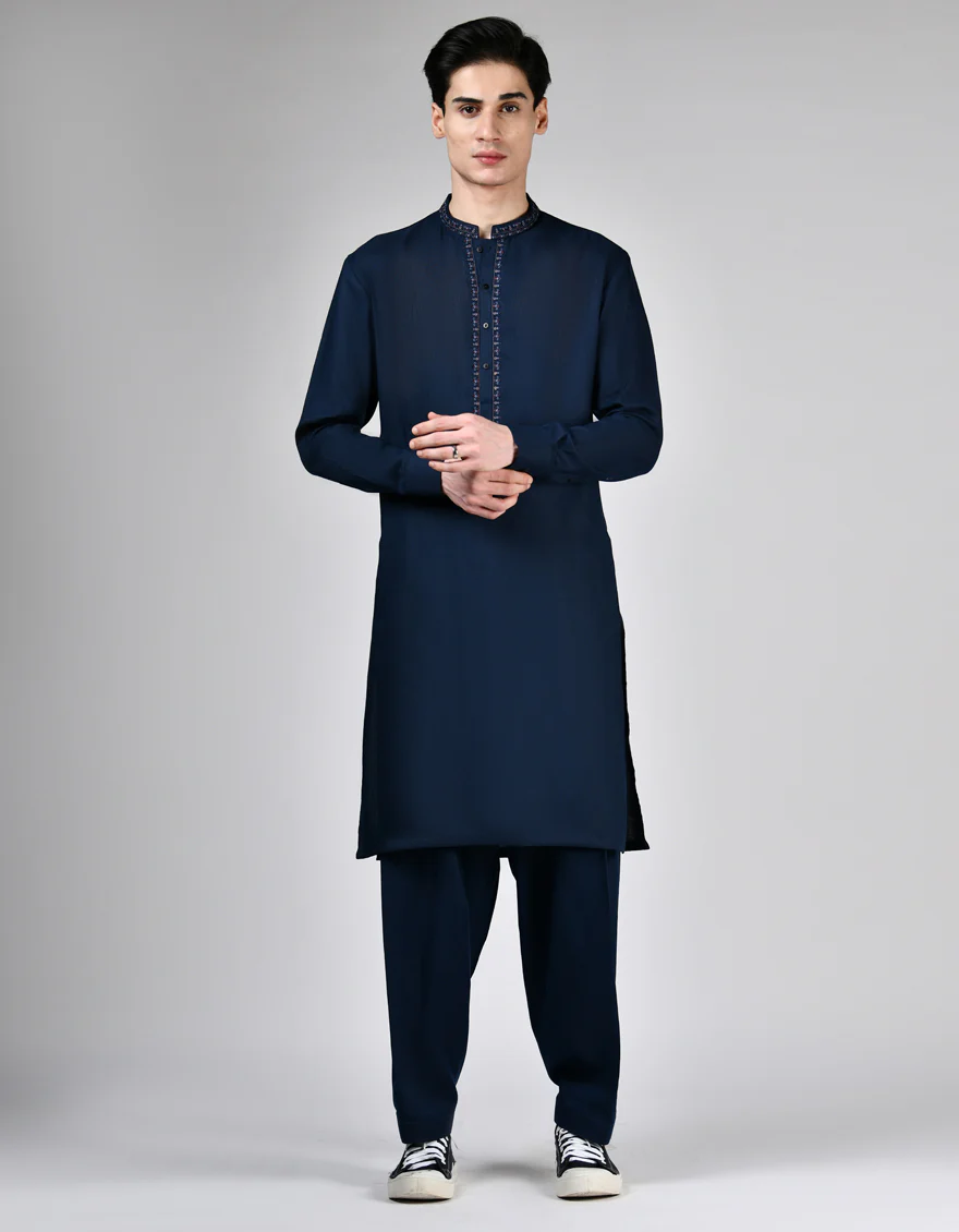 NAVY BLUE BLENDED KAMEEZ SHALWAR | JTKS-A-34934/S24/JJ9632-FL