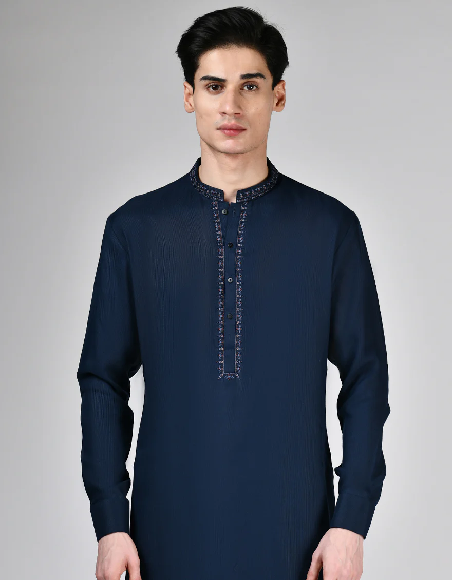 NAVY BLUE BLENDED KAMEEZ SHALWAR | JTKS-A-34934/S24/JJ9632-FL - Image 2