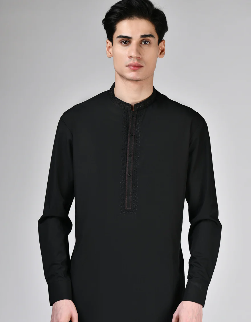 BLACK BLENDED KAMEEZ SHALWAR | JTKS-A-34937/S24/JJ9616-FL - Image 2