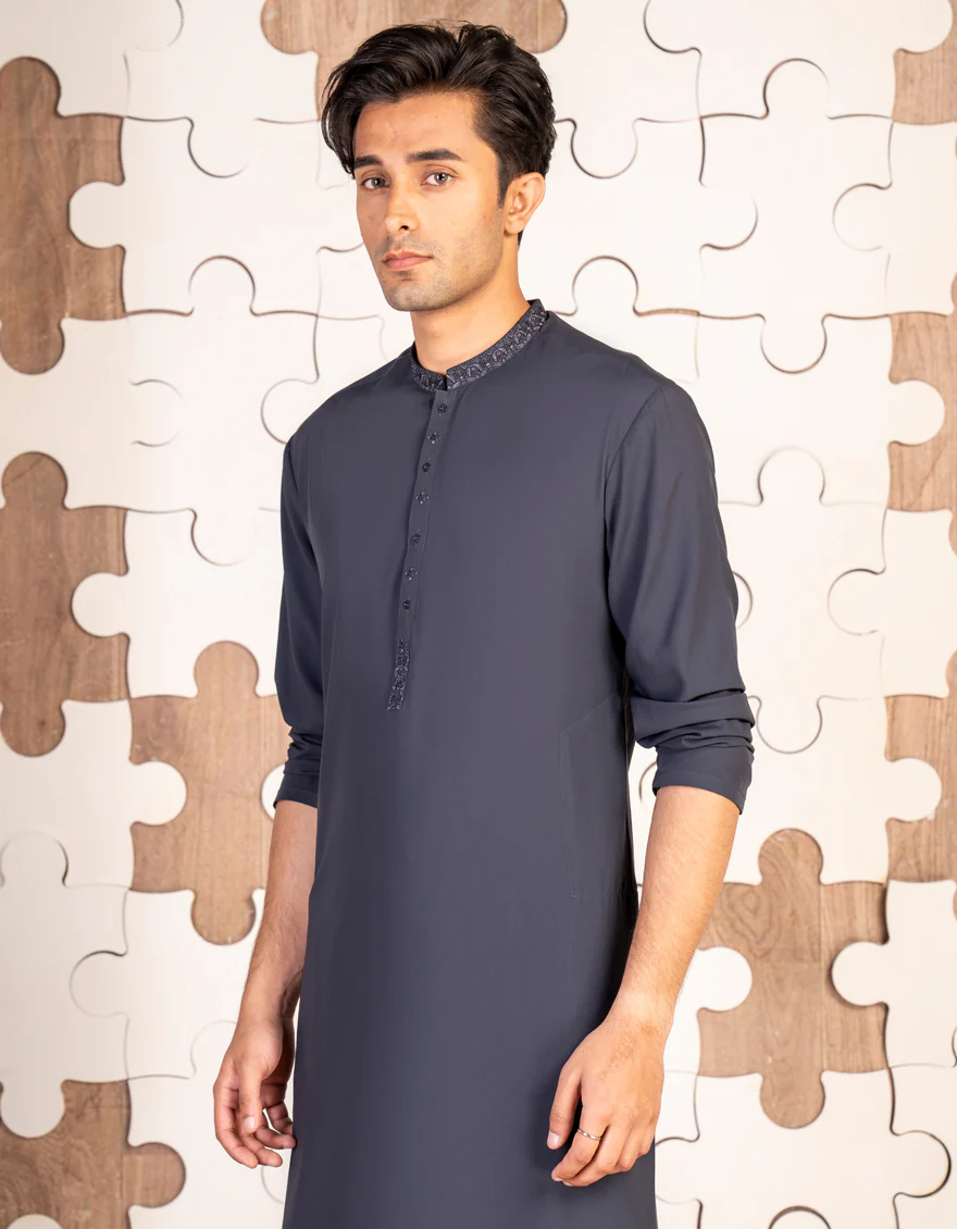 CHARCOAL GREY BLENDED KAMEEZ SHALWAR | JTKS-A-39210/S24/JJ8729-SF - Image 2