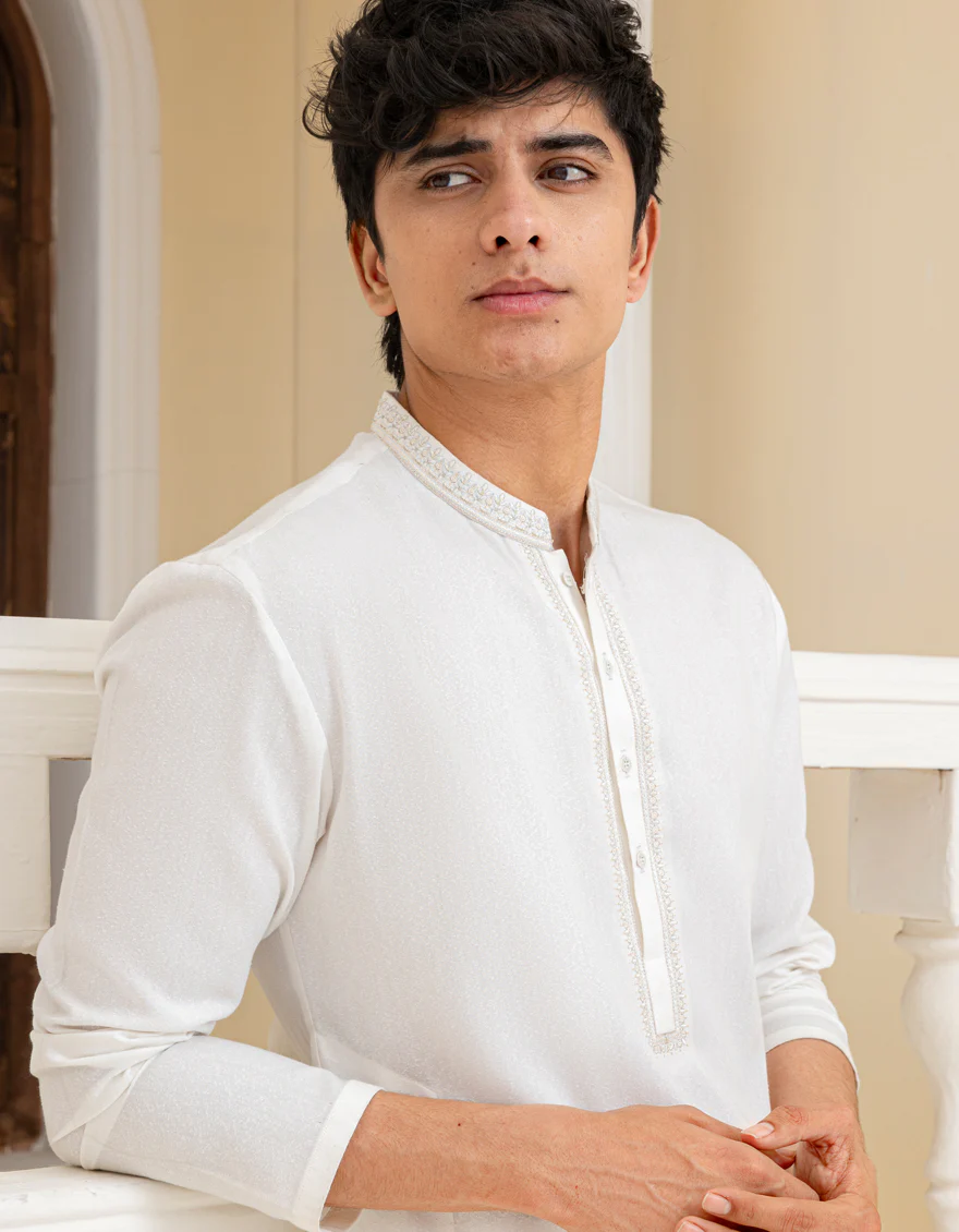 OFF WHITE BLENDED KAMEEZ SHALWAR | JTKS-A-39282/S25/JJ9897-FL - Image 2