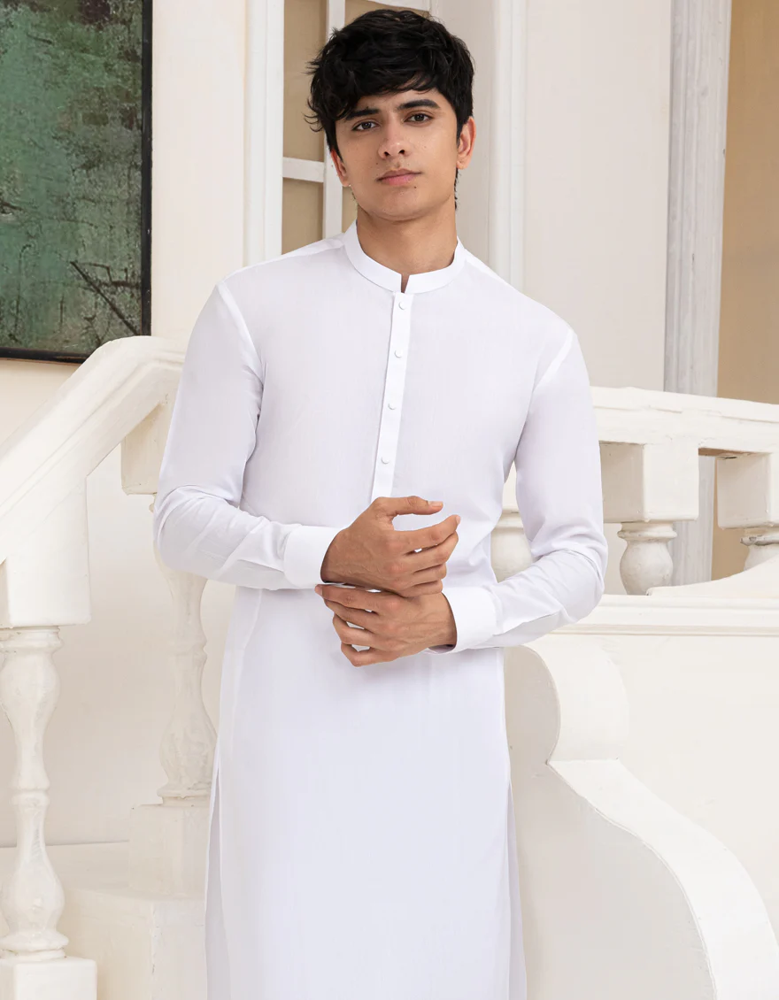 WHITE BLENDED KAMEEZ SHALWAR | JTKS-A-39290/S25/JJ6 - Image 2