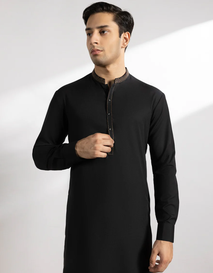 BLACK BLENDED KAMEEZ SHALWAR | JTKS-A-39359/S25/JJ9815-FL - Image 2