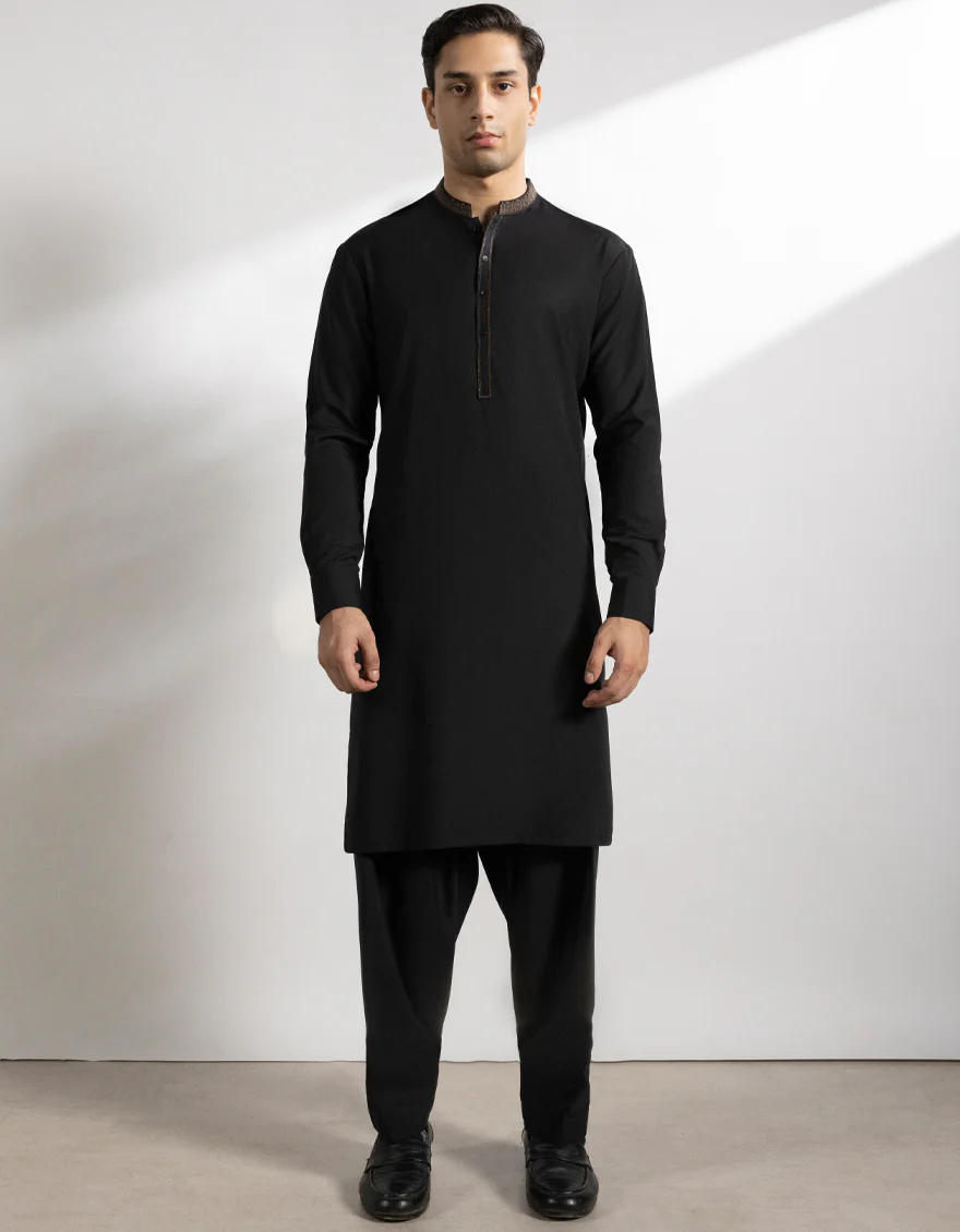 BLACK BLENDED KAMEEZ SHALWAR | JTKS-A-39359/S25/JJ9815-FL - Image 4