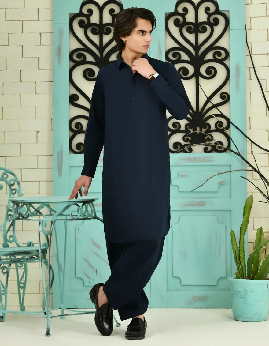NAVY BLUE BLENDED KAMEEZ SHALWAR | JTKS-A-40198-R18-AP/S25/JJ9773-CL
