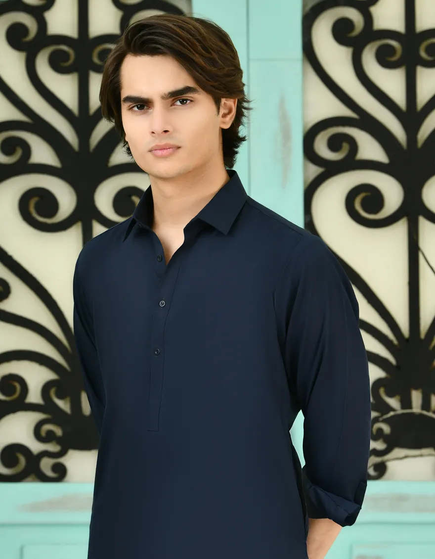 NAVY BLUE BLENDED KAMEEZ SHALWAR | JTKS-A-40198-R18-AP/S25/JJ9773-CL - Image 2