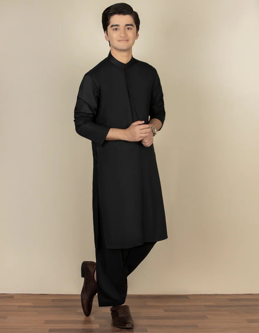 BLACK BLENDED KAMEEZ SHALWAR | JTKS-A-40200-R11-AP/S24/JJ9250-PN