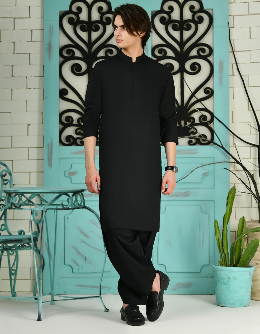 BLACK BLENDED KAMEEZ SHALWAR | JTKS-A-40200-R13-AP/S24/JJ9664-PN - Image 2