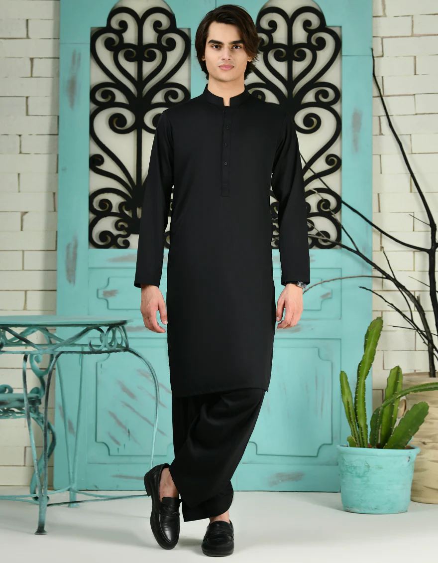 BLACK BLENDED KAMEEZ SHALWAR | JTKS-A-40200-R15-AP/S25/JJ9771-PN