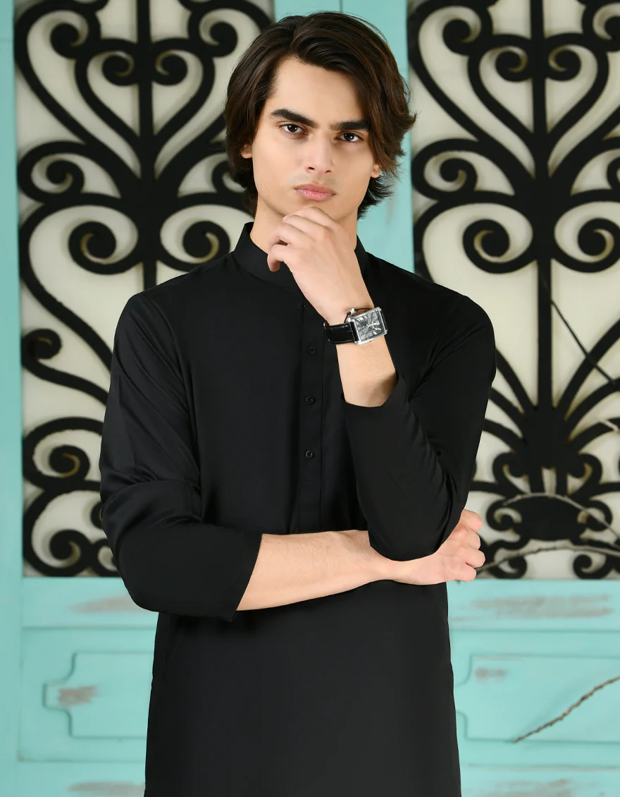 BLACK BLENDED KAMEEZ SHALWAR | JTKS-A-40200-R15-AP/S25/JJ9771-PN - Image 3