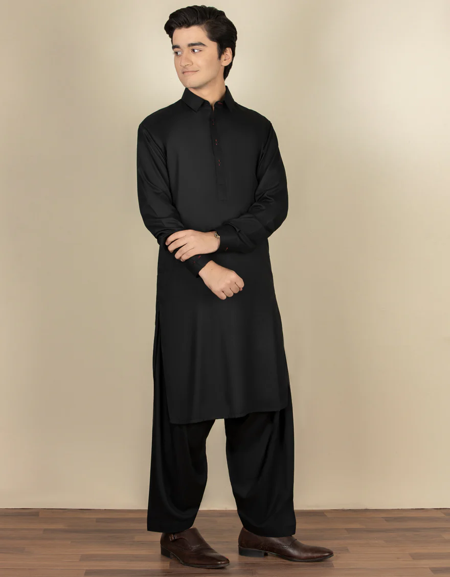BLACK BLENDED KAMEEZ SHALWAR | JTKS-A-40201-R11-AP/S24/JJ9250-PN