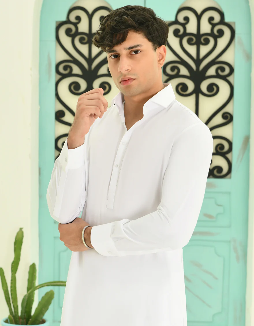 WHITE BLENDED KAMEEZ SHALWAR | JTKS-A-40224-R12-AP/S24/JJ9608-PN - Image 2