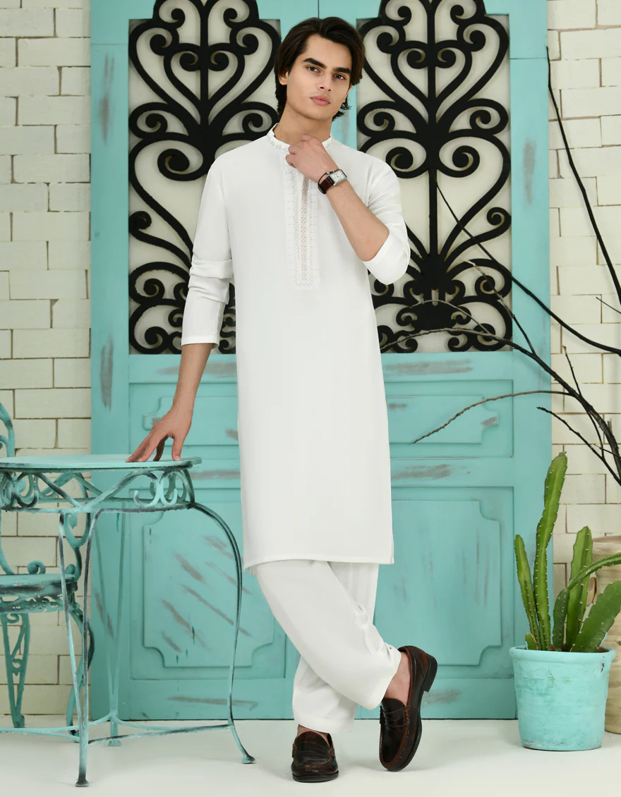 WHITE BLENDED KAMEEZ SHALWAR | JTKS-A-46345/S24/JJ9252-FL