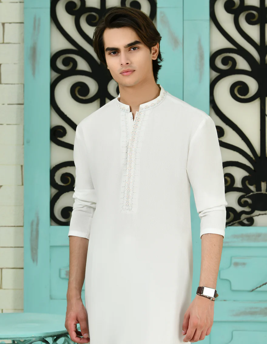 WHITE BLENDED KAMEEZ SHALWAR | JTKS-A-46345/S24/JJ9252-FL - Image 2