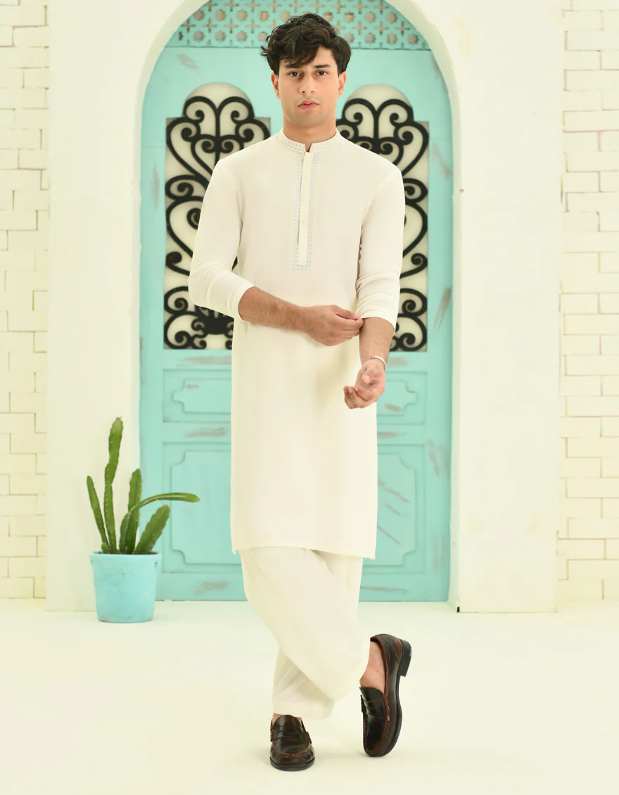 WHITE BLENDED KAMEEZ SHALWAR | JTKS-A-46346/S24/JJ9252-FL