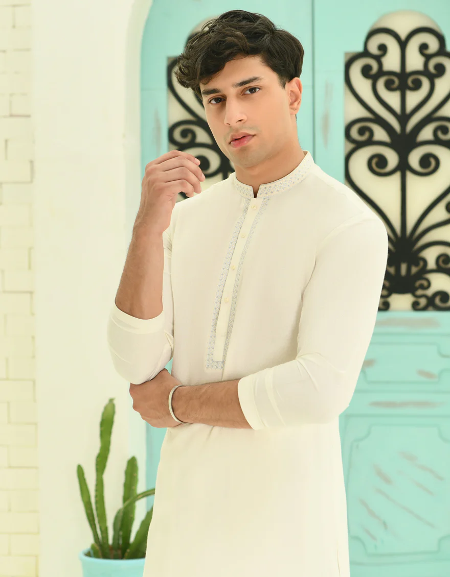 WHITE BLENDED KAMEEZ SHALWAR | JTKS-A-46346/S24/JJ9252-FL - Image 2
