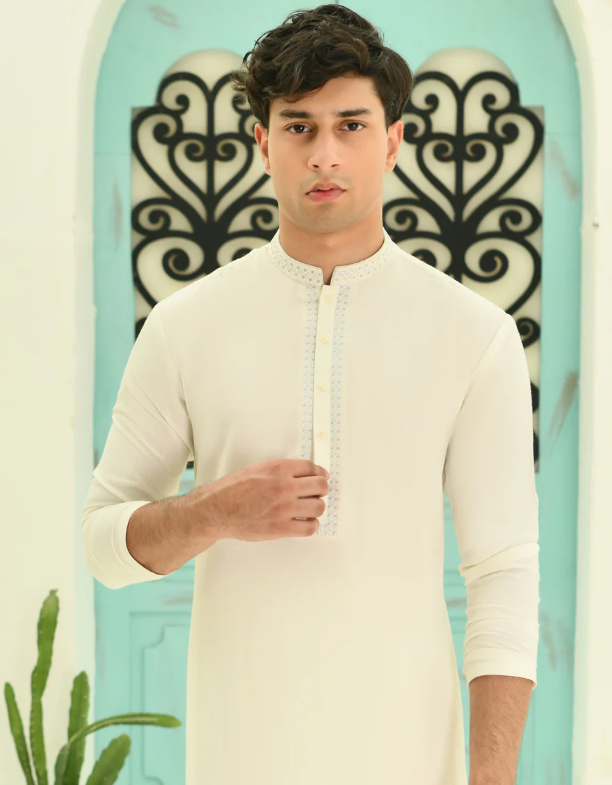 WHITE BLENDED KAMEEZ SHALWAR | JTKS-A-46346/S24/JJ9252-FL - Image 3