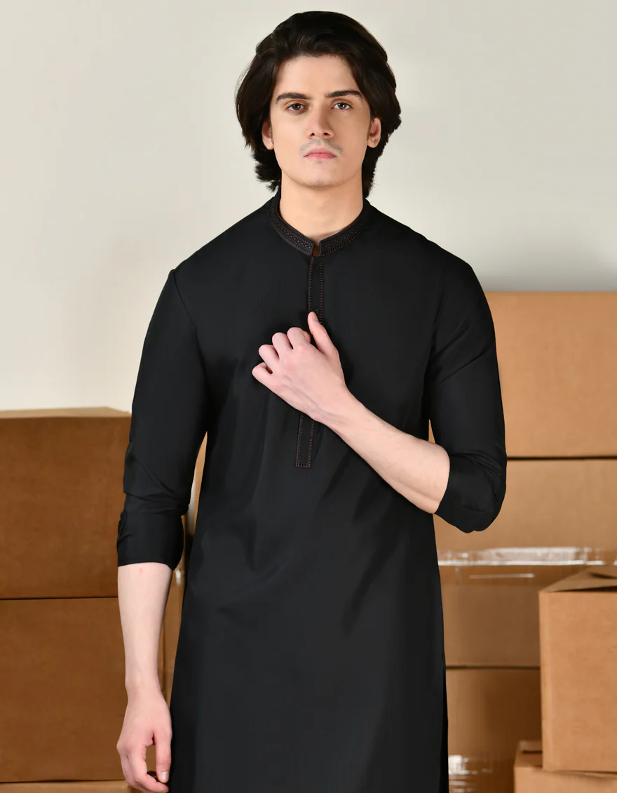 BLACK BLENDED KAMEEZ SHALWAR | JTKS-A-46434/S24/JJ9076-SF - Image 2