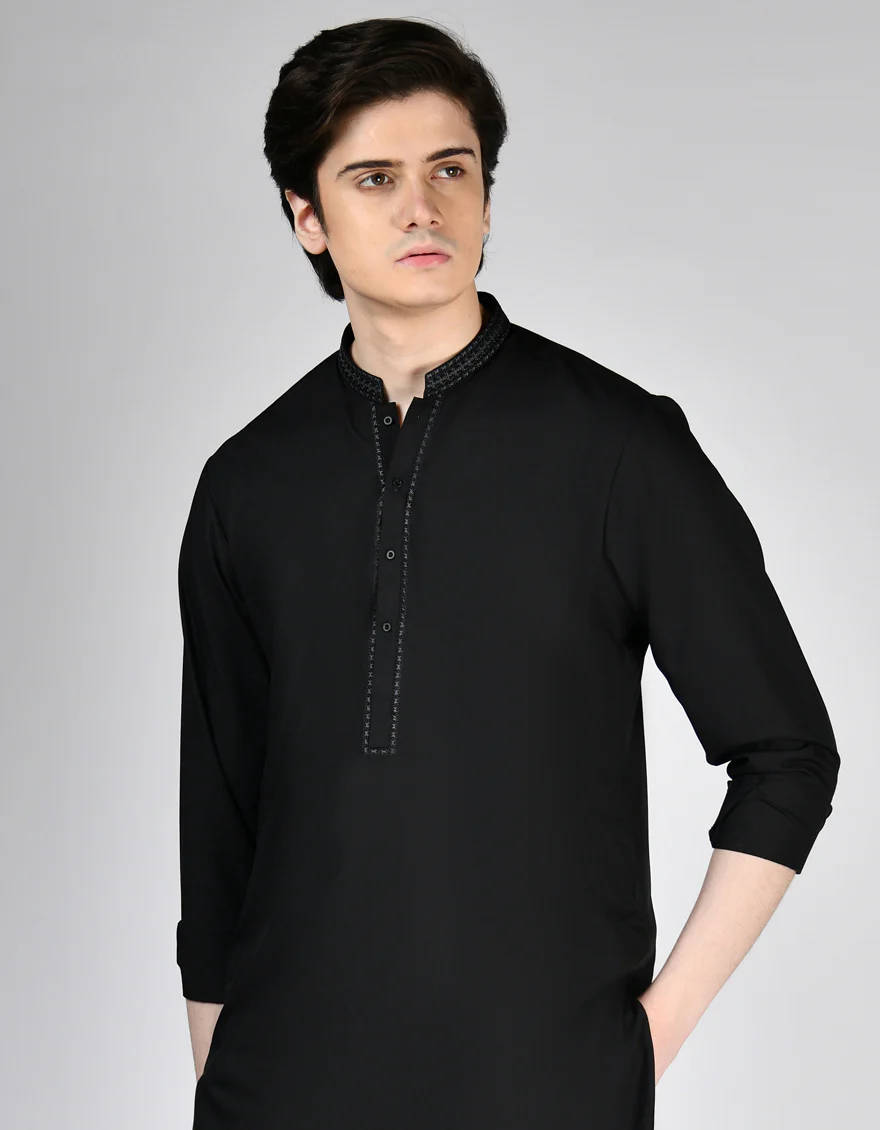 BLACK BLENDED KAMEEZ SHALWAR | JTKS-A-46475/S24/JJ8729-SF - Image 2