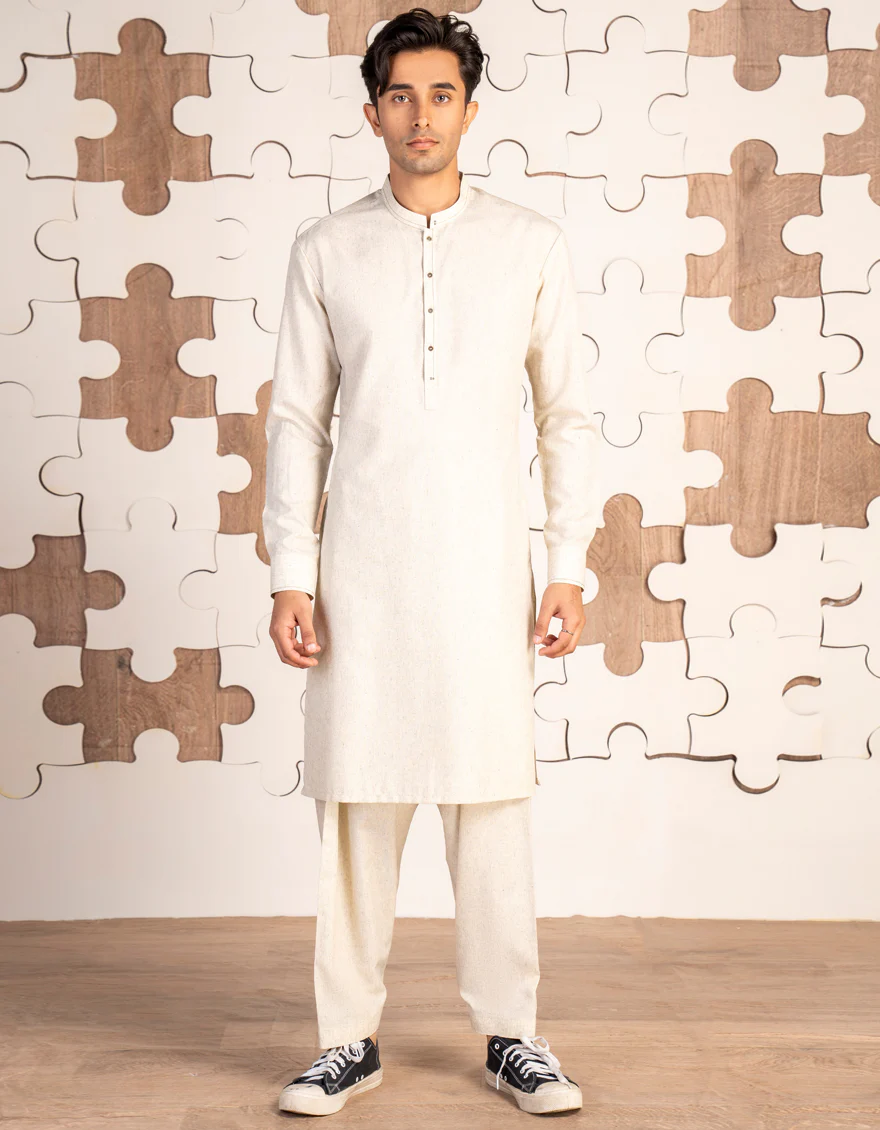 EGG WHITE BLENDED KAMEEZ SHALWAR | JTKS-A-46478/S24/JJ9674-CL - Image 3