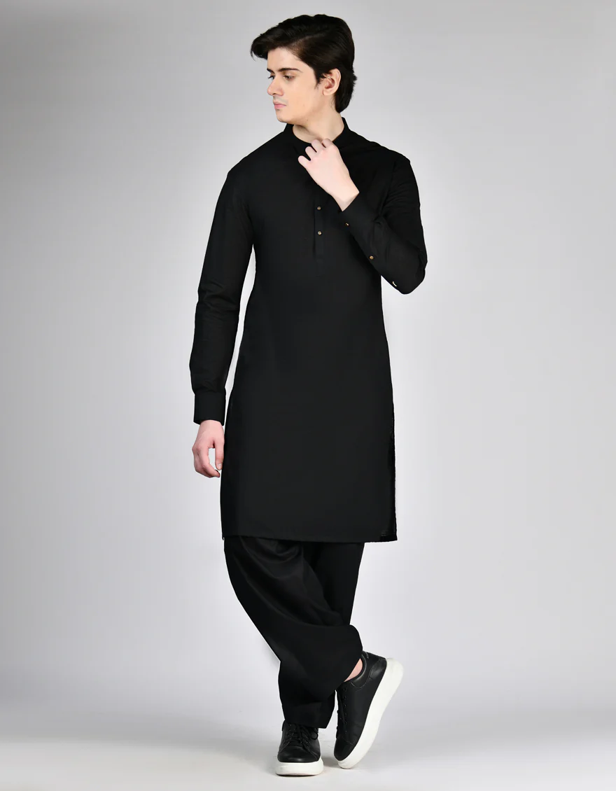 BLACK COTTON KAMEEZ SHALWAR | JTKS-A-46500/S24/JJ9675-PN