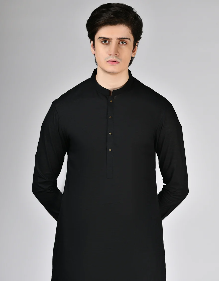 BLACK COTTON KAMEEZ SHALWAR | JTKS-A-46500/S24/JJ9675-PN - Image 2
