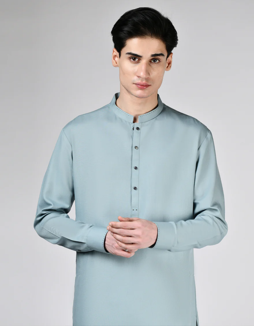 LIGHT GREEN BLENDED KAMEEZ SHALWAR | JTKS-A-46502/S24/JJ9620-CL - Image 2