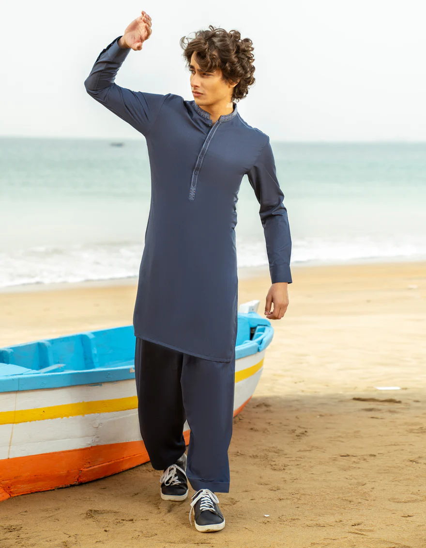 DENIM BLUE BLENDED KAMEEZ SHALWAR | JTKS-A-46600/S25/JJ9617-SF - Image 2