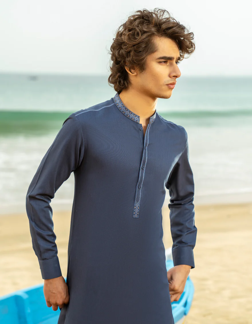 DENIM BLUE BLENDED KAMEEZ SHALWAR | JTKS-A-46600/S25/JJ9617-SF - Image 3