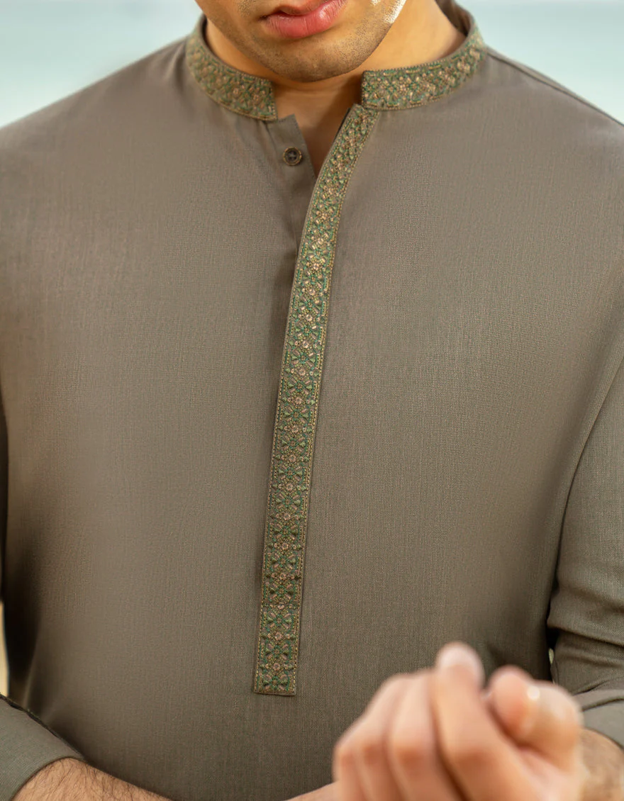 ARMY GREEN BLENDED KAMEEZ SHALWAR | JTKS-A-46601/S25/JJ9617-SF - Image 2